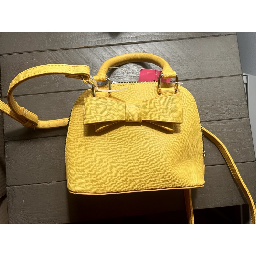 Betsey Johnson Mustard  Mini Bow  Cross Body Handbag Purse  *Please read details